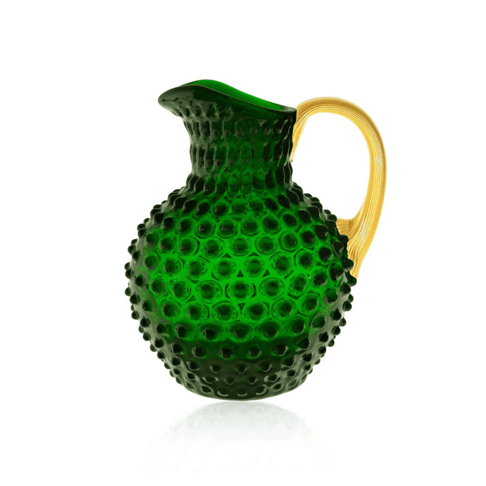 DARK GREEN HOBNAIL JUG WITH SHINY GOLD HANDLE