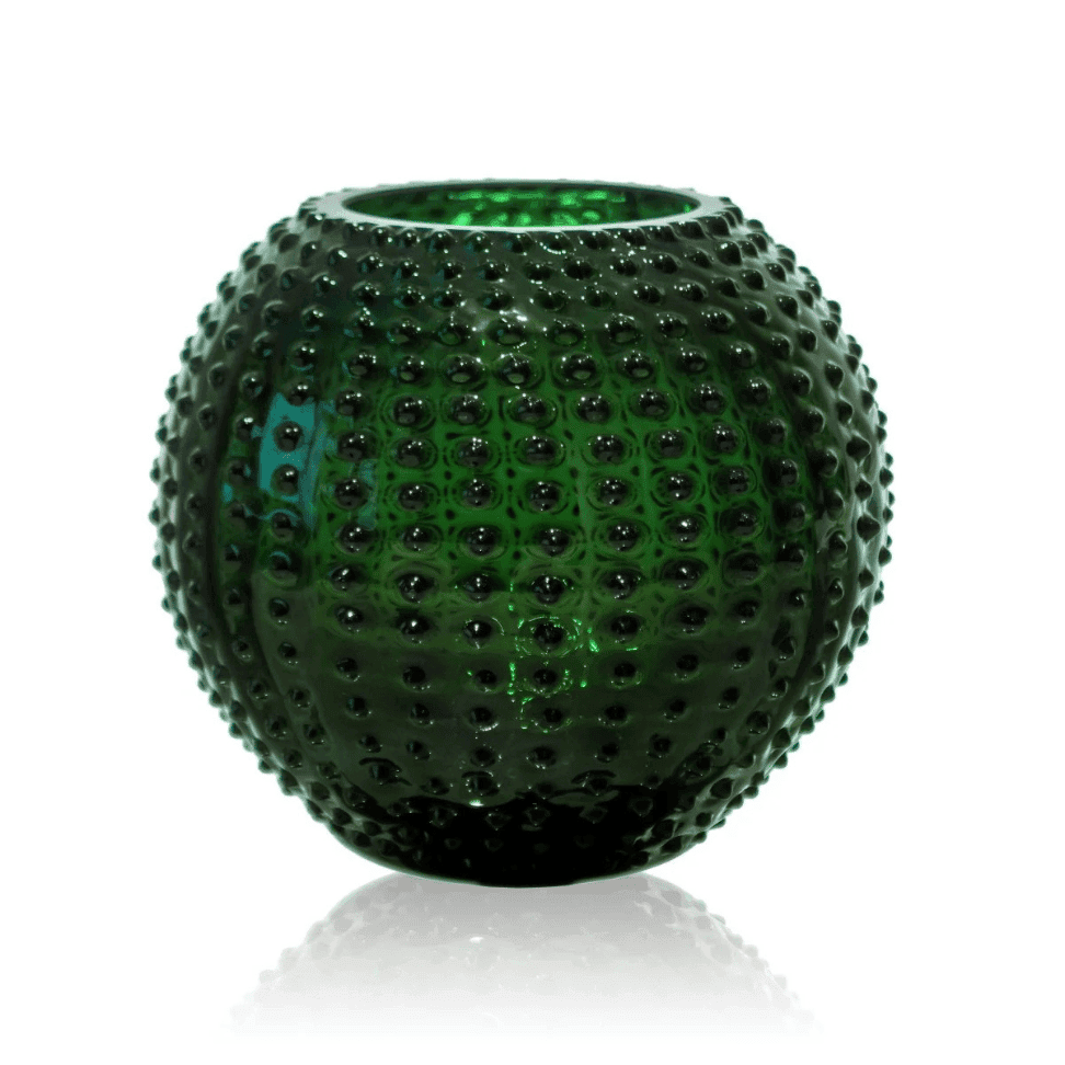 DARK GREEN HOBNAIL LARGE ROUND VASE