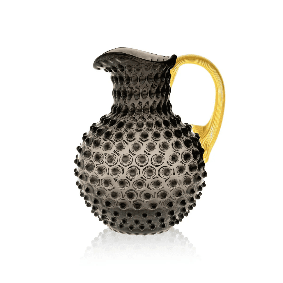BLACK SMOKE HOBNAIL JUG WITH SHINY GOLD HANDLE