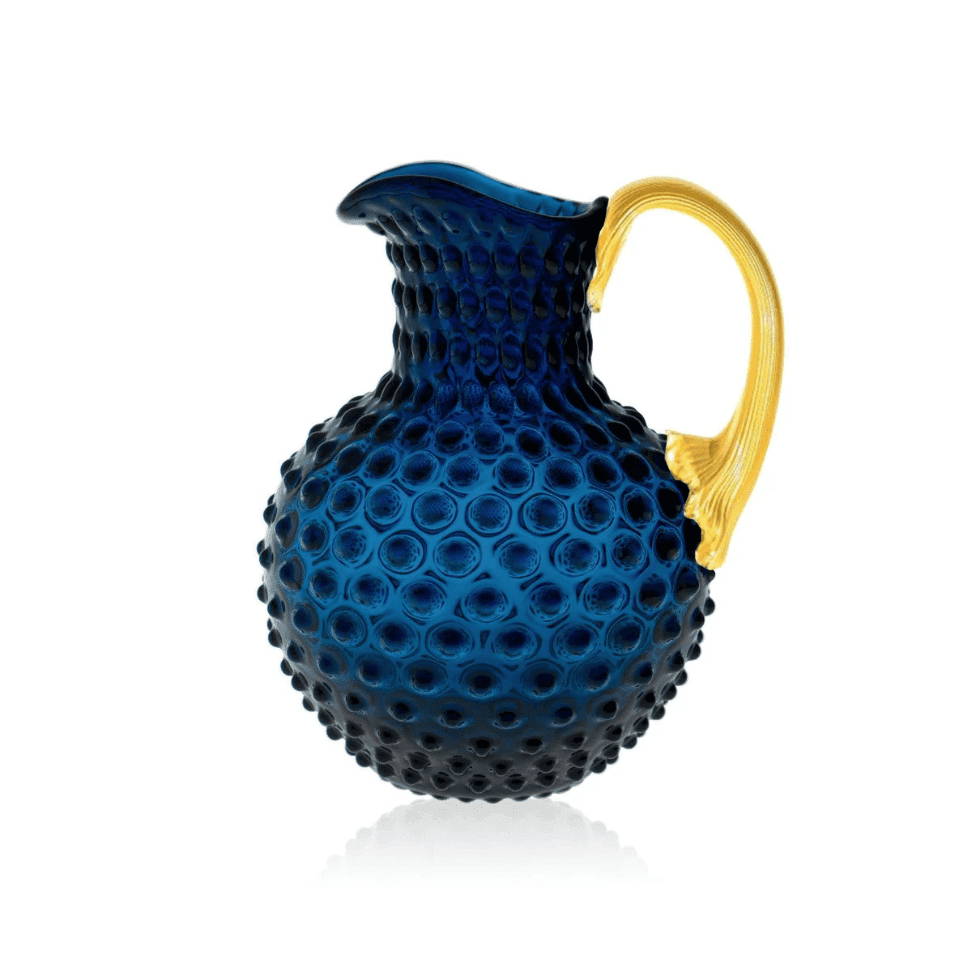 ROYAL BLUE HOBNAIL JUG WITH SHINY GOLD HANDLE